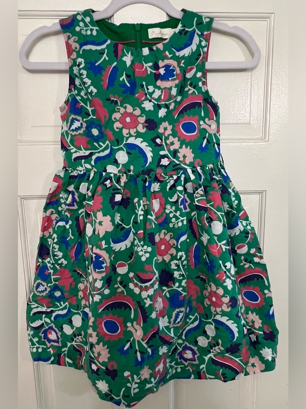 Mini Boden Green Floral Dress with Pink and Blue Accents